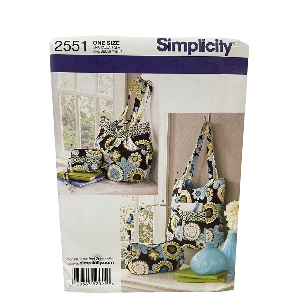 Simplicity Sewing Pattern 2551 Bags Unisex‎ OS Multi Tote Pouch Purse Uncut